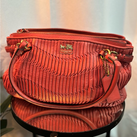 Coach Vibrant Coral Pleated Shoulder Bag - Picture 1 of 9